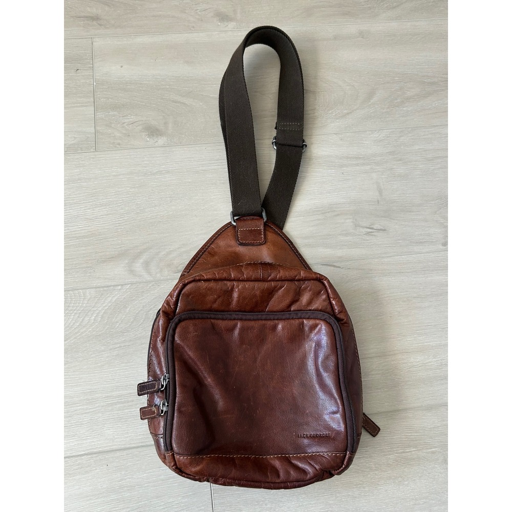 Jack Georges Brown Leather Sling Bag Crossbody Backpack Travel Organizer